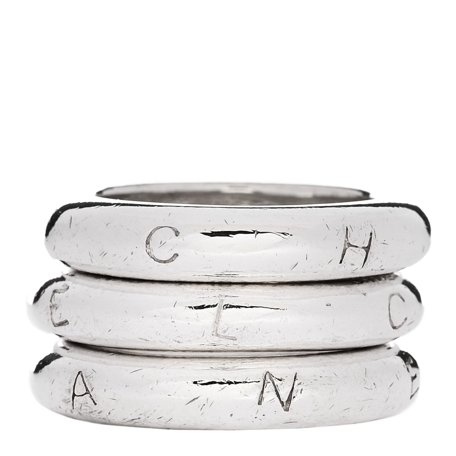 Chanel Sterling Silver Logo Set of 3 Stacking Ring 54 7 1 of 5