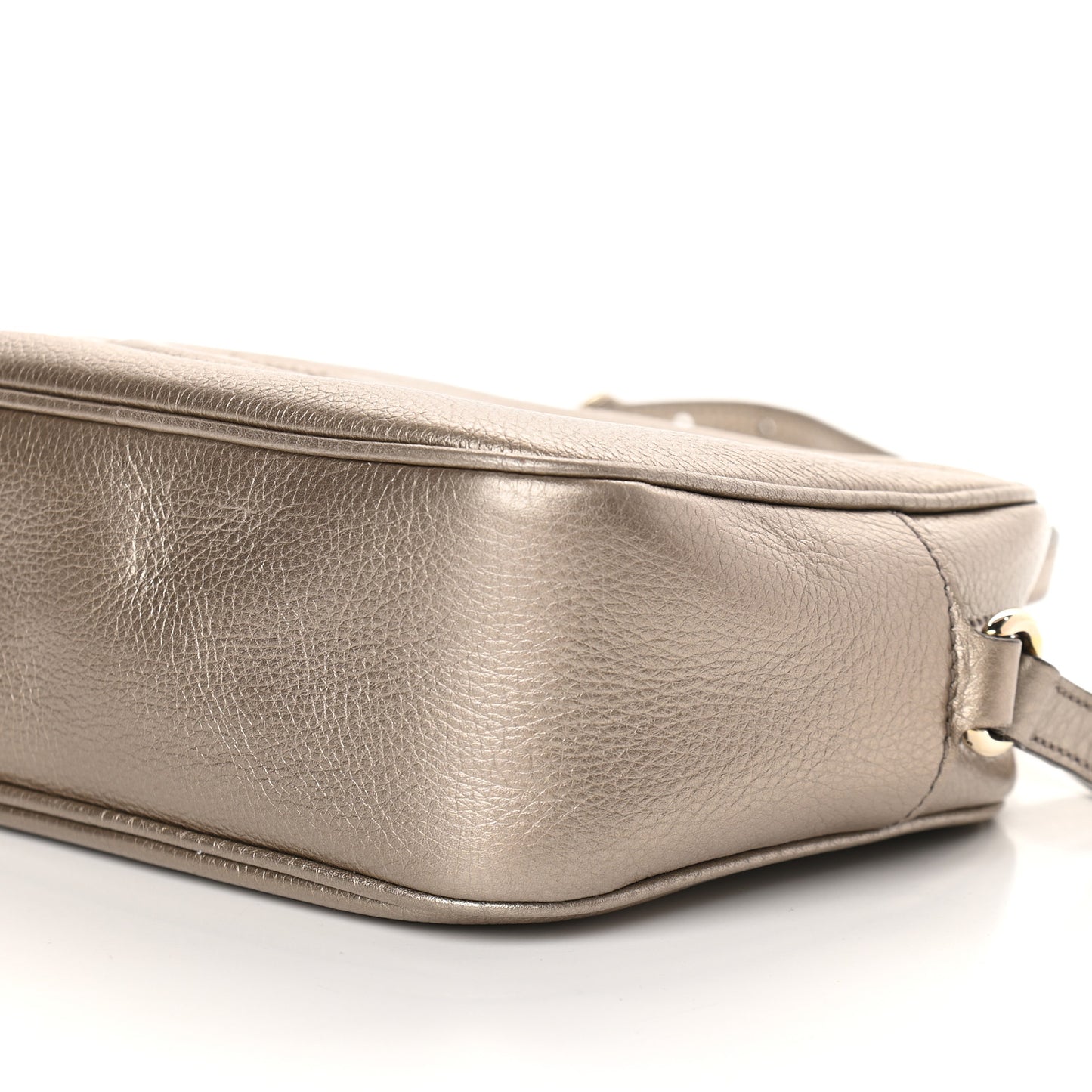 Metallic Pebbled Calfskin Small Soho Disco Bag Golden Beige