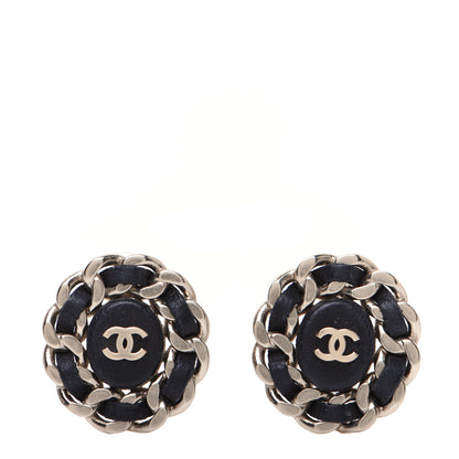 Chanel Lambskin Chain Around CC Earrings Light Gold Black 1 of 7