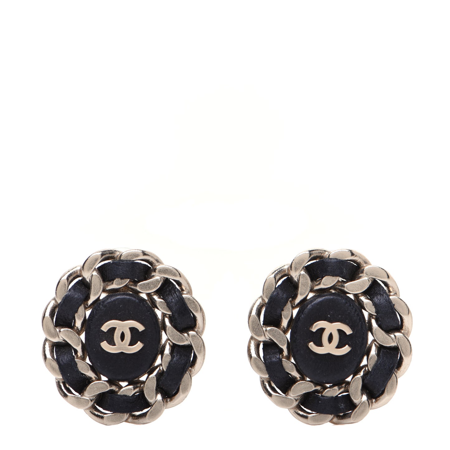 Lambskin Chain Around CC Earrings Light Gold Black