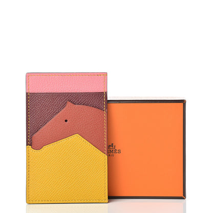 Hermes Epsom Evercolor Les Petits Chevaux Card Holder Ambre Brique Rouge H Rose Ete 8 of 8