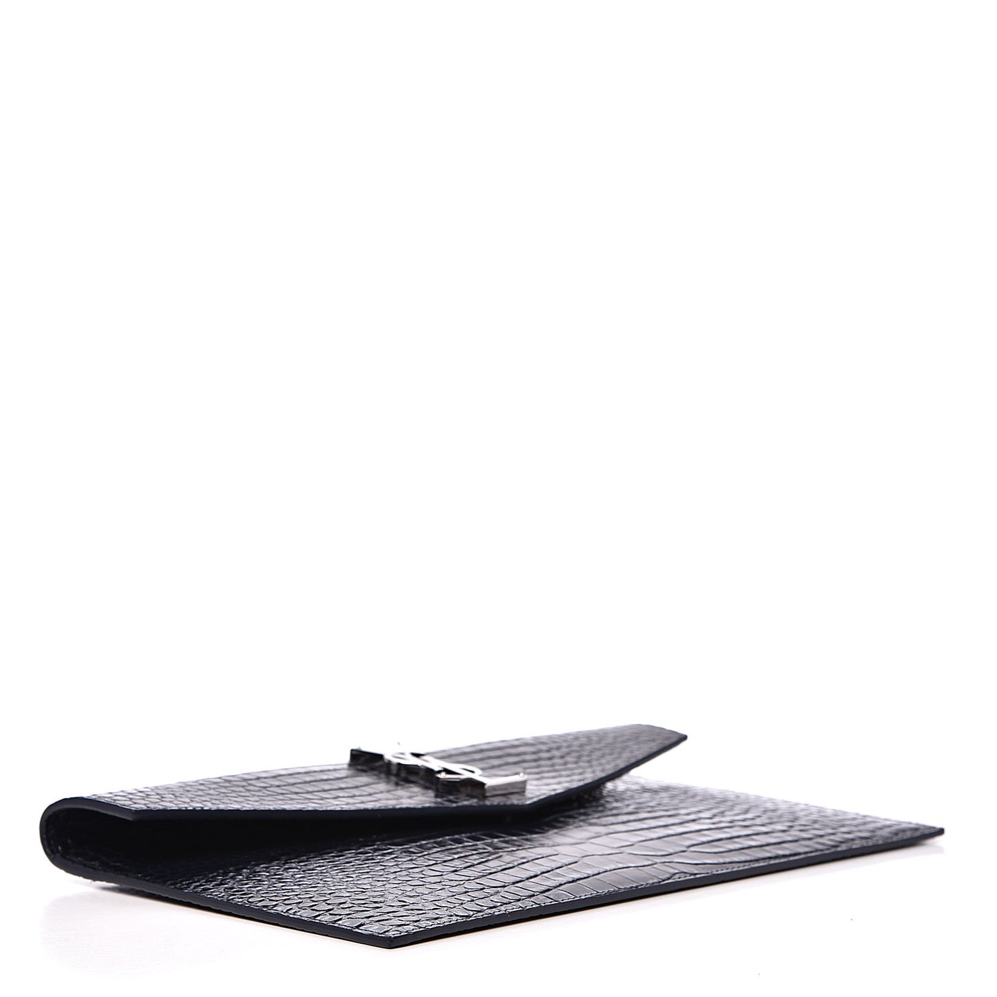 Calfskin Crocodile Embossed Uptown Monogram Clutch Deep Marine