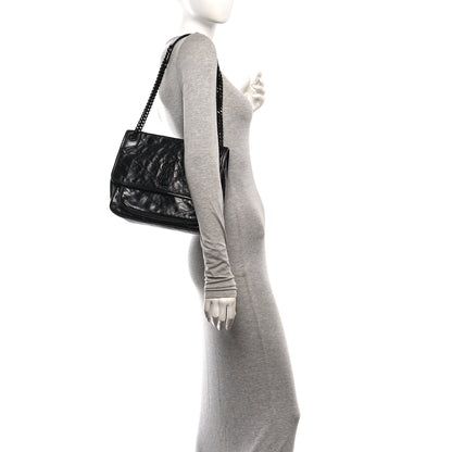 Saint Laurent Crinkled Calfskin Matelasse Monogram Medium Niki Chain Satchel Black 2 of 10