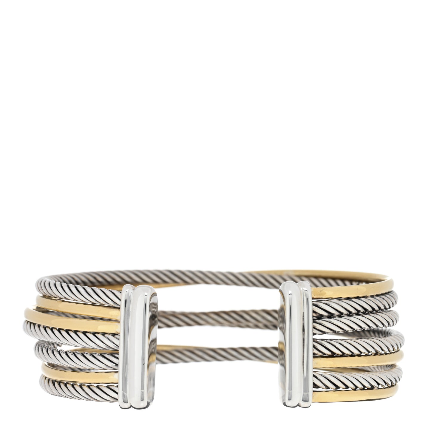 Sterling Silver 18K Yellow Gold 21mm Four Row Crossover Cuff Bracelet
