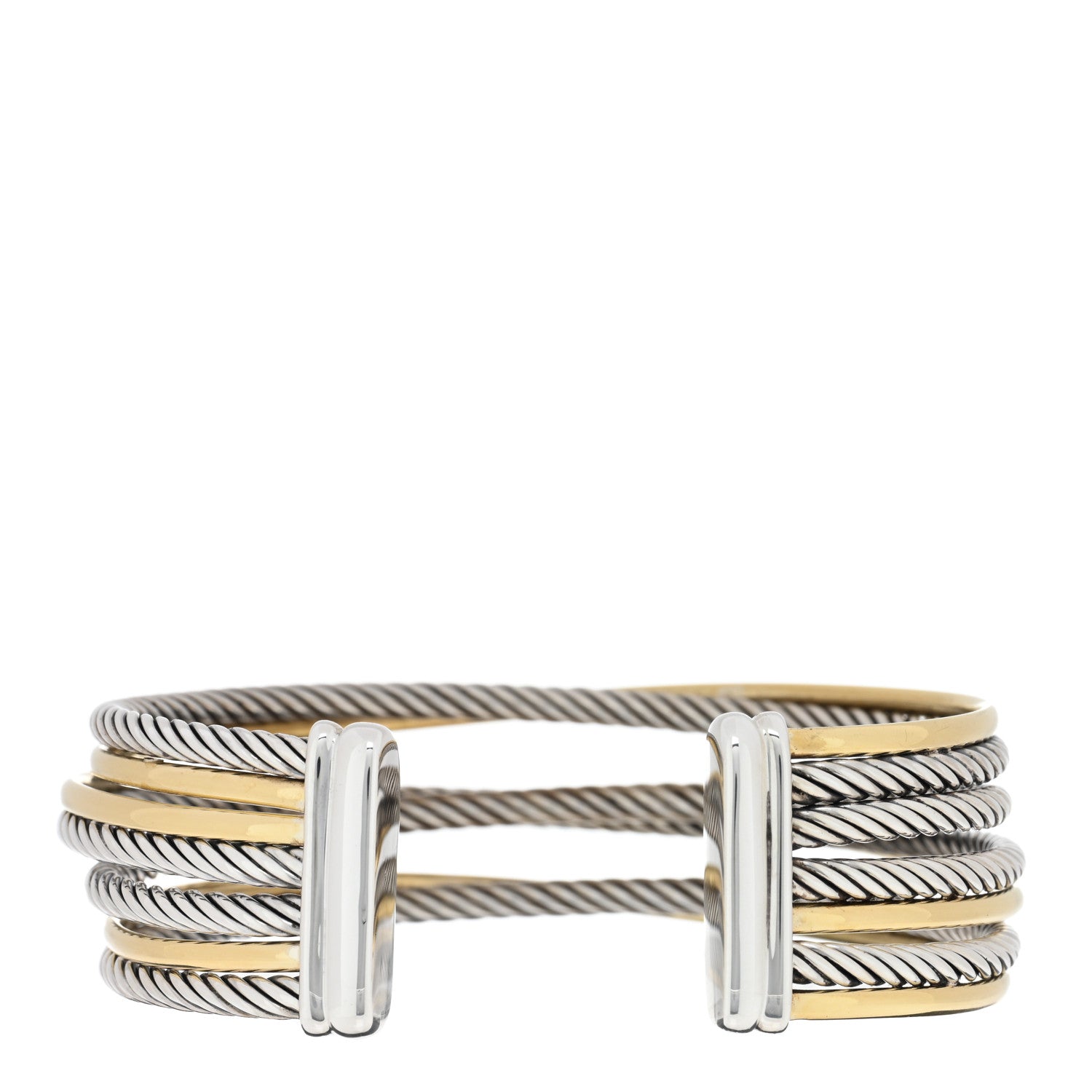 David Yurman Sterling Silver 18K Yellow Gold 21mm Four Row Crossover Cuff Bracelet 2 of 3