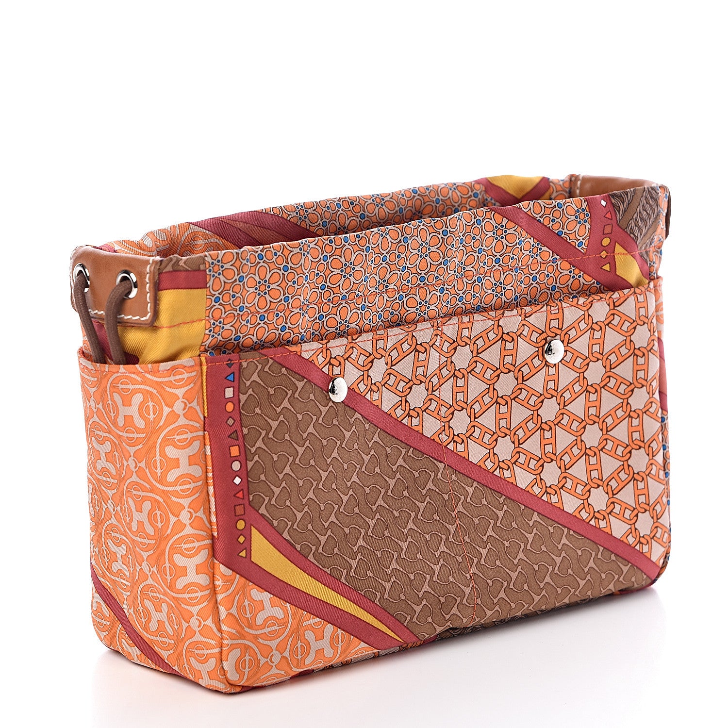 Hermes Silk Barenia Carre en Cravates Fourbi 20 PM Pouch Flamingo Pink Deer Brown 3 of 10