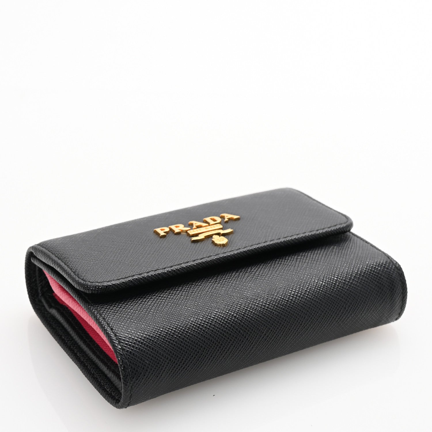 Prada Saffiano Metal Tri-Fold Wallet Black Hibiscus 4 of 7