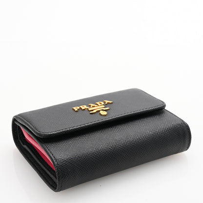 Prada Saffiano Metal Tri-Fold Wallet Black Hibiscus 4 of 7