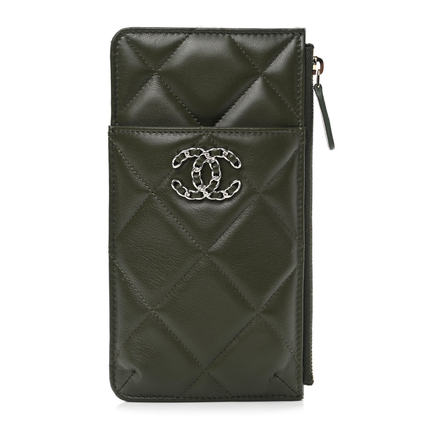 Chanel Lambskin Quilted Chanel 19 Phone and Card Holder Khaki 1 of 8