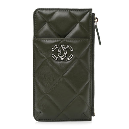 Chanel Lambskin Quilted Chanel 19 Phone and Card Holder Khaki 1 of 8
