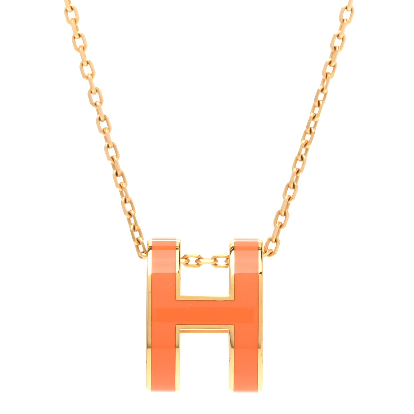 Lacquered Gold Pop H Pendant Necklace Orange