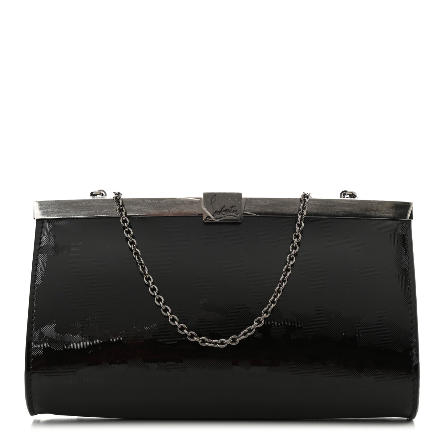Textured Patent Palmette Clutch Black