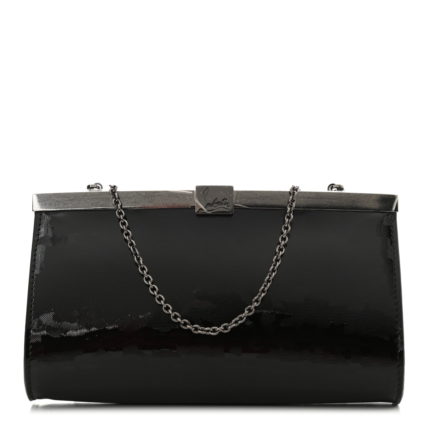 Christian Louboutin Textured Patent Palmette Clutch Black 1 of 9