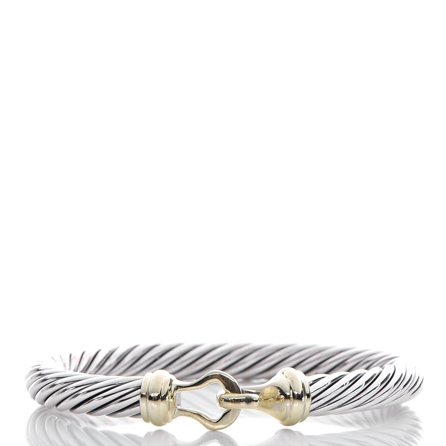David Yurman Sterling Silver 14K Yellow Gold 7mm Cable Classic Buckle Bracelet 1 of 6