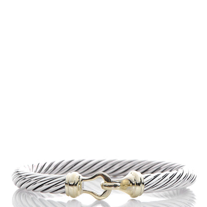 David Yurman Sterling Silver 14K Yellow Gold 7mm Cable Classic Buckle Bracelet 1 of 6