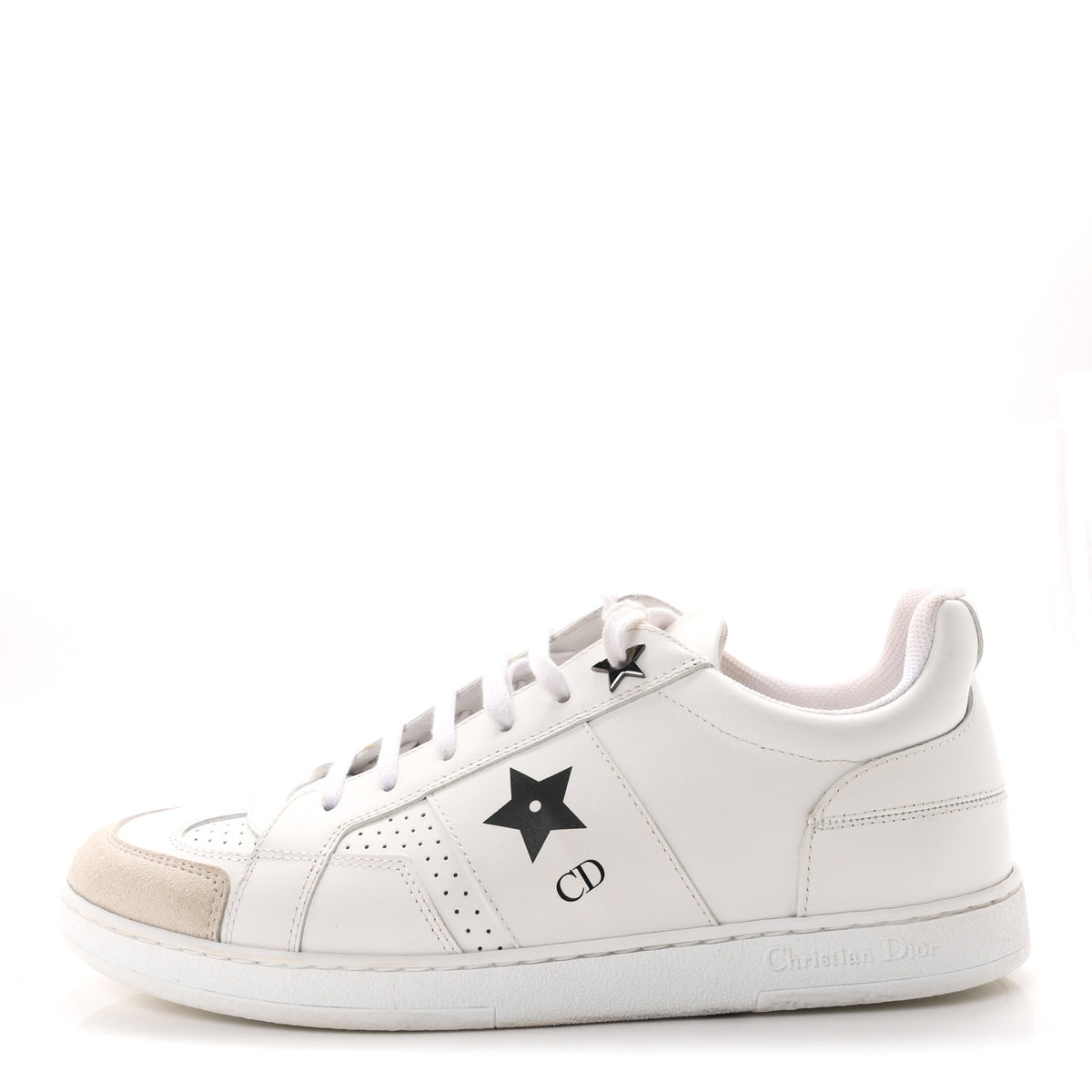 Calfskin Suede Dior Star Low Top Sneakers 38 White Black