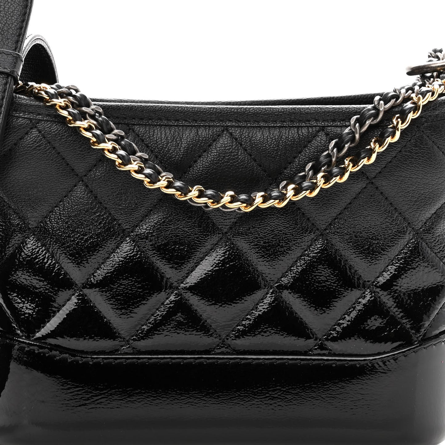 Patent Goatskin Quilted Small Gabrielle Hobo Black