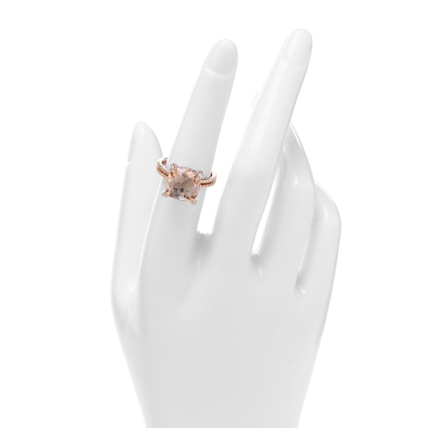 18K Rose Gold Diamond Morganite 11mm Chatelaine Ring 53 6.5
