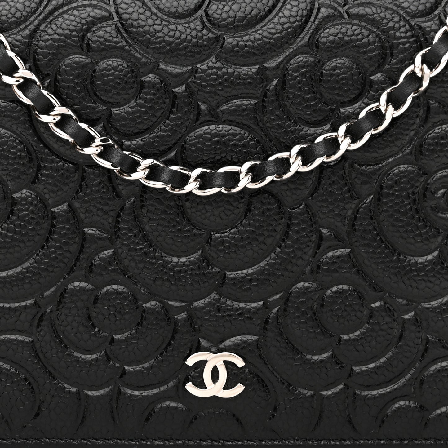 Caviar Camellia Embossed Wallet On Chain WOC Black