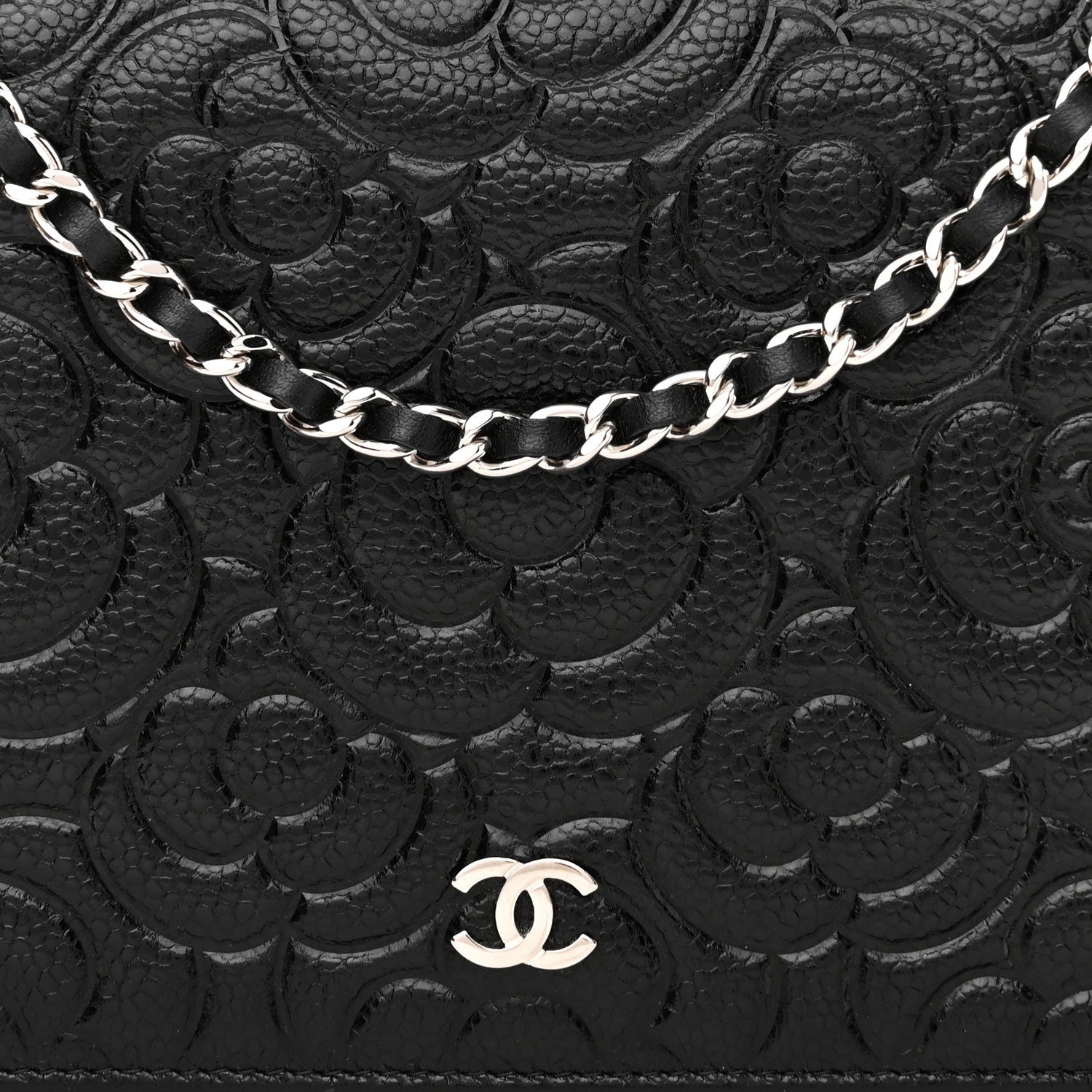 Chanel Caviar Camellia Embossed Wallet On Chain WOC Black 10 of 13