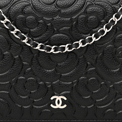 Chanel Caviar Camellia Embossed Wallet On Chain WOC Black 10 of 13