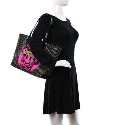Versace Coated Canvas Calfskin La Greca Smile Signature Shopper Black Khaki 2 of 8