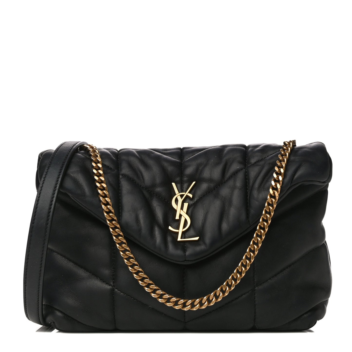 Lambskin Quilted Toy Loulou Puffer Monogram Chain Satchel Black