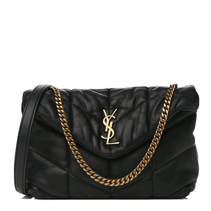 Saint Laurent Lambskin Quilted Toy Loulou Puffer Monogram Chain Satchel Black 1 of 15
