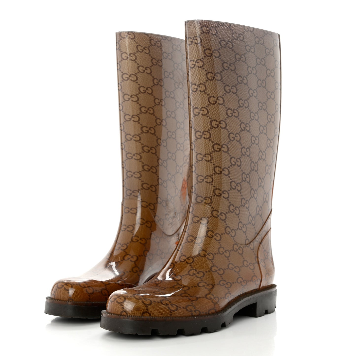 Rubber Monogram Edinburg Rain Boots 36 Transparent Cocoa