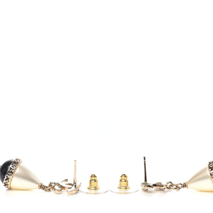 Chanel Crystal Pearl CC Fantasy Drop Earrings Gold Black 3 of 4