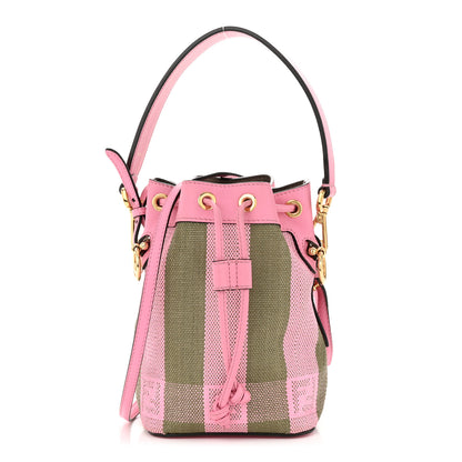 Fendi Raffia Vitello Seta F is Fendi Pequin Gingham Woven Mini Mon Tresor Bucket Bag Military Rosa Lollypop 1 of 12