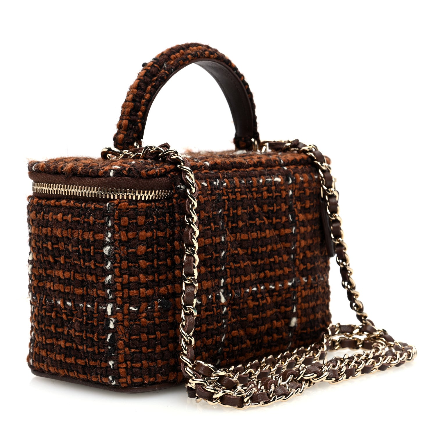 Chanel Tweed Small Top Handle Vanity Case With Chain Brown Multicolor 3 of 11