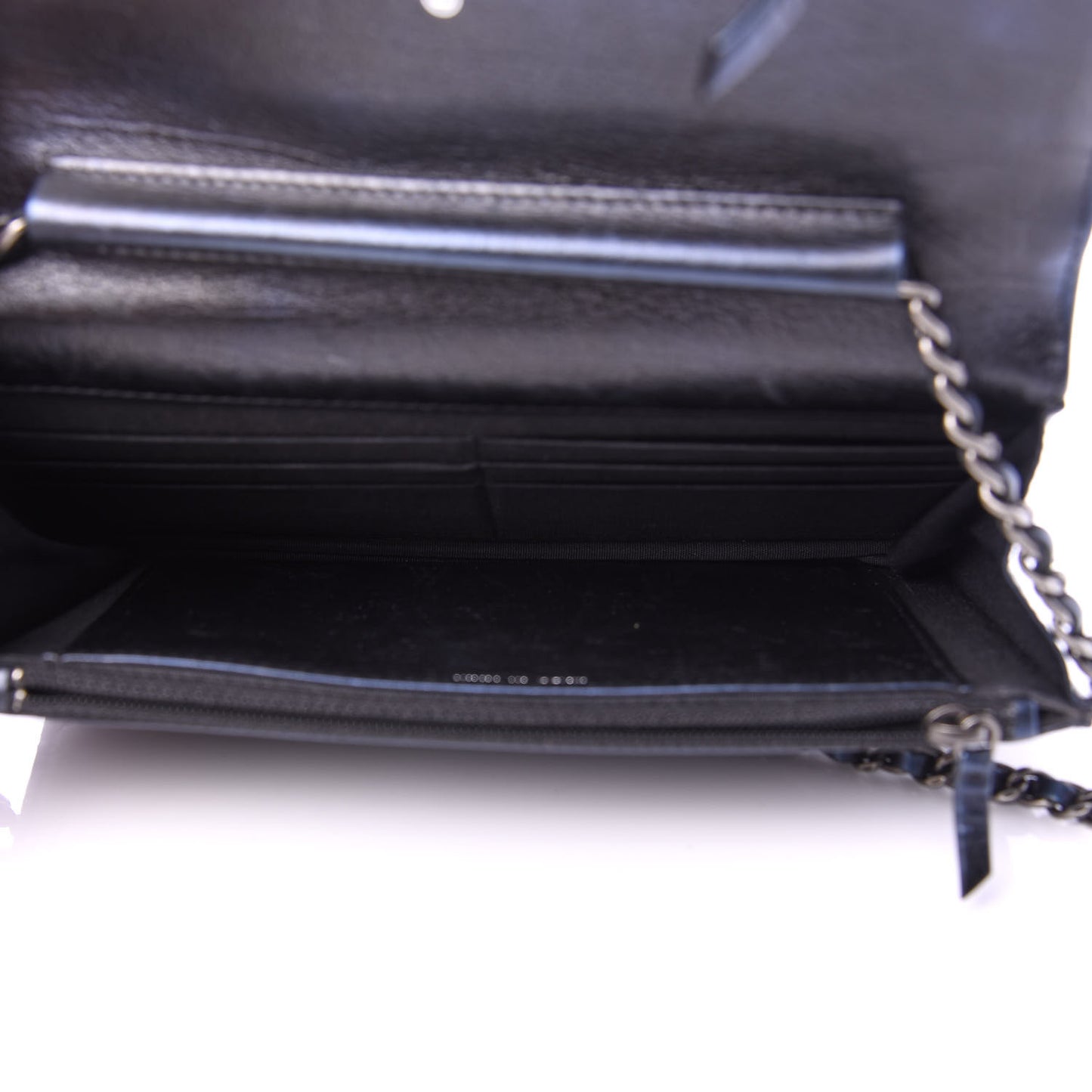 Metallic Calfskin Quilted Boy Wallet On Chain WOC Navy Blue