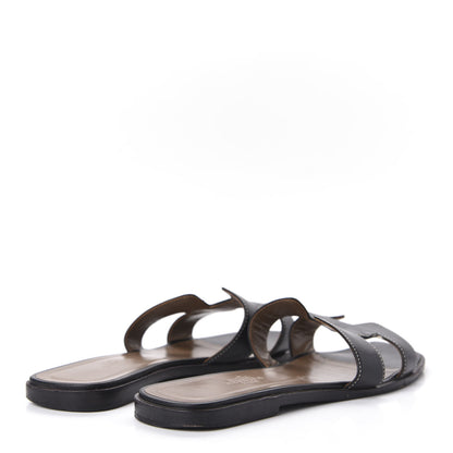 Hermes Box Calfskin Oran Sandals 38 Black 4 of 10