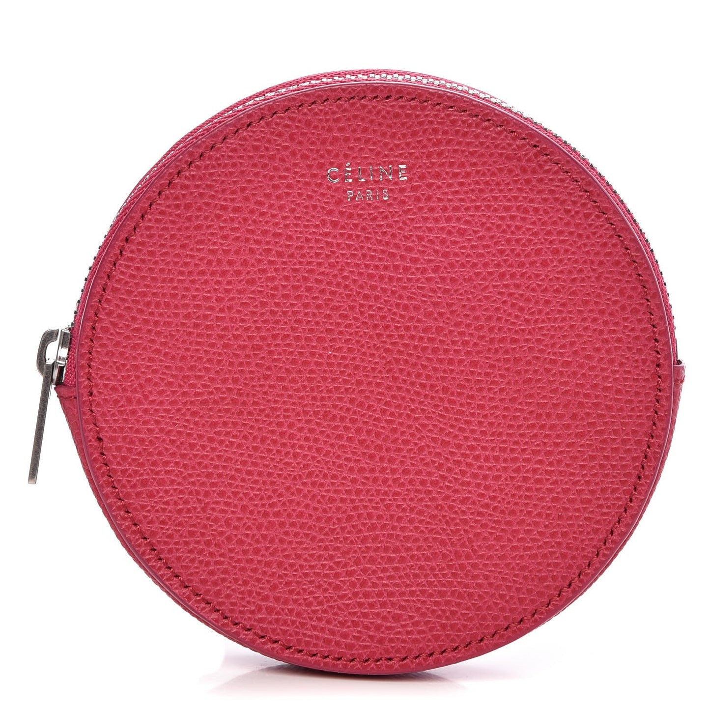 Grained Calfskin Round Zip Coin Purse