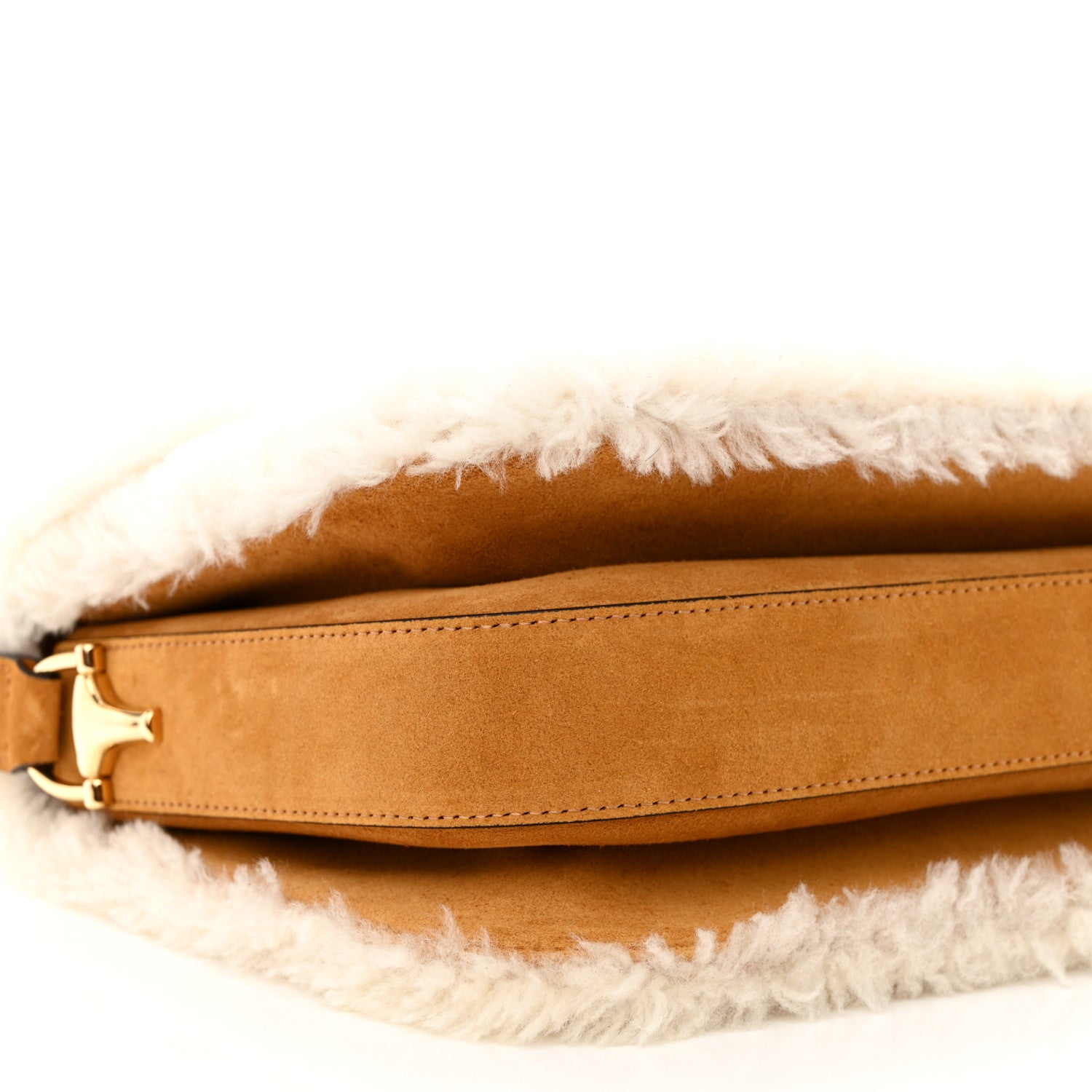 Gucci Suede Shearling Horsebit 1955 Shoulder Bag Brown 9 of 10