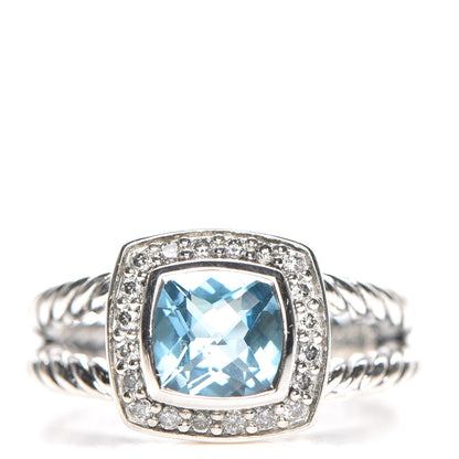 David Yurman Sterling Silver Diamond Blue Topaz 7mm Petite Albion Ring 54 7 1 of 5