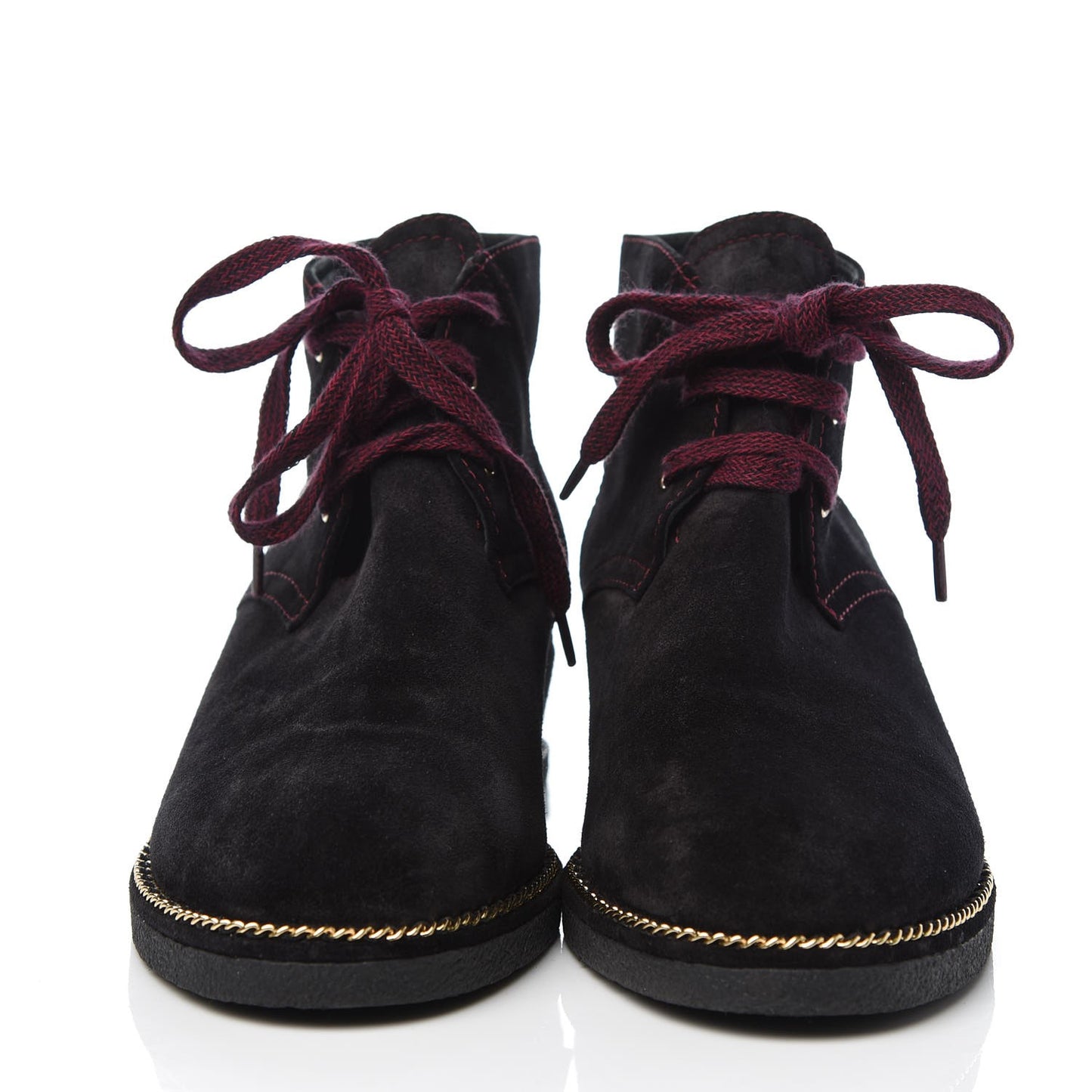 Suede Calfskin Lace Up Wedge Booties 40.5 Black