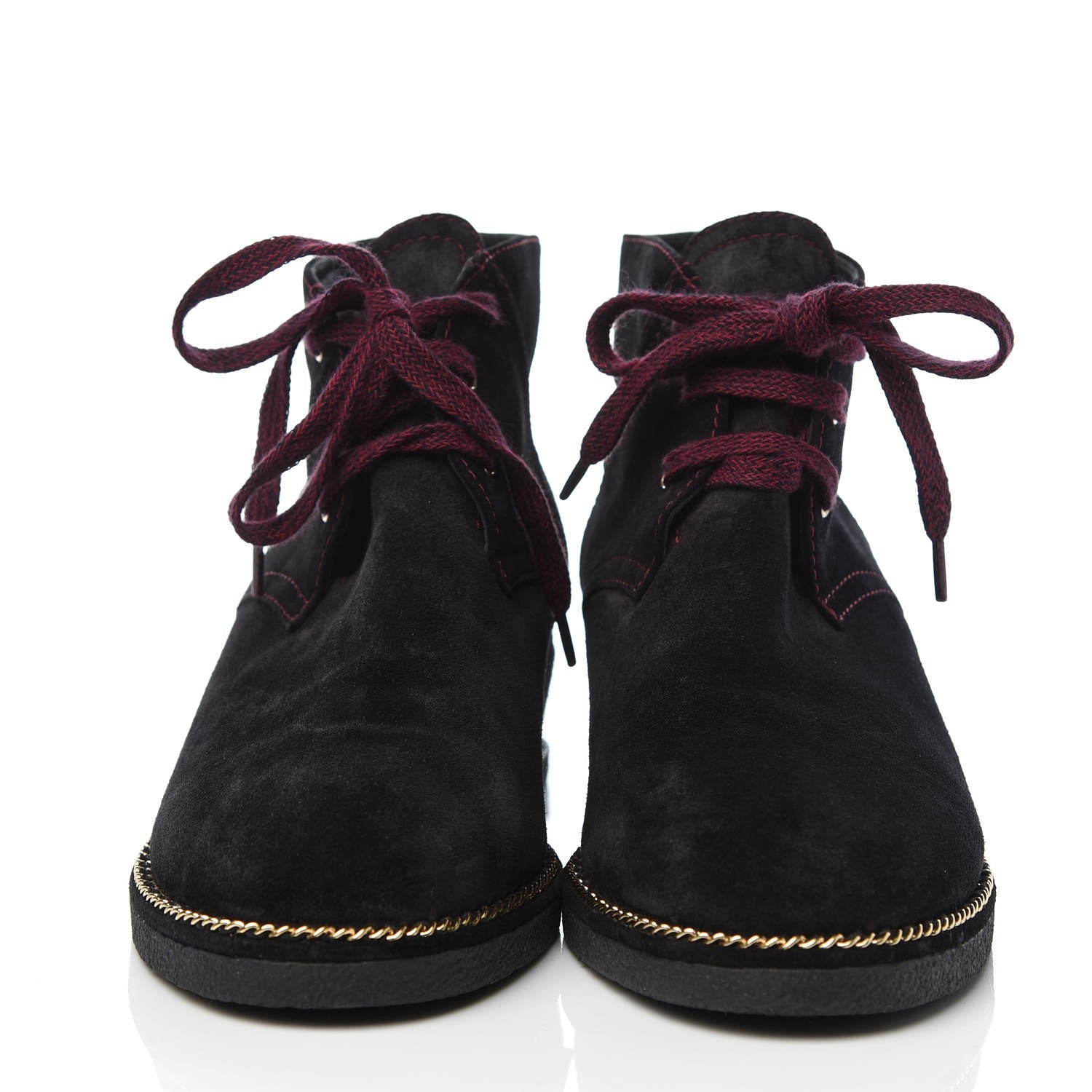 Chanel Suede Calfskin Lace Up Wedge Booties 40.5 Black 2 of 9