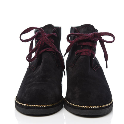 Chanel Suede Calfskin Lace Up Wedge Booties 40.5 Black 2 of 9