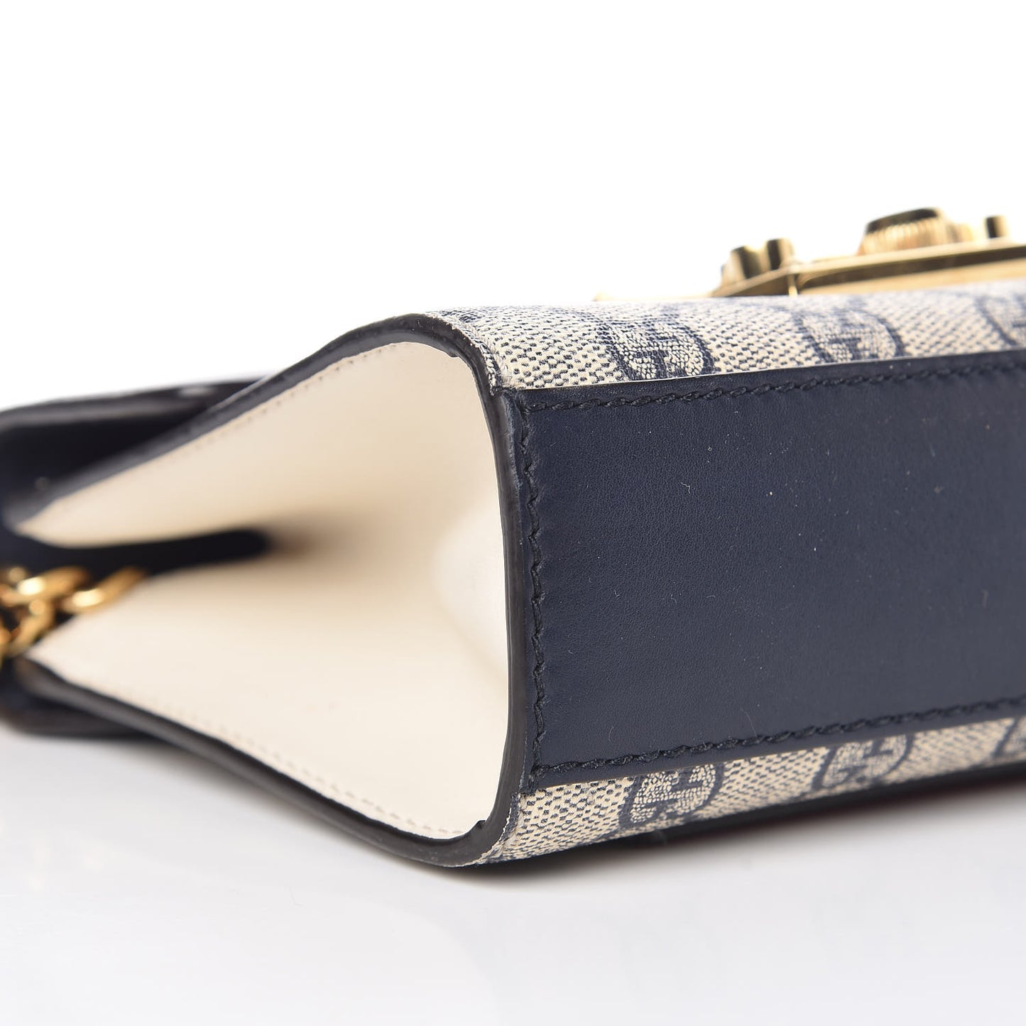 GG Supreme Monogram Moon Calfskin Small Padlock Shoulder Bag Beige Blue Mystic White Hibiscus Red