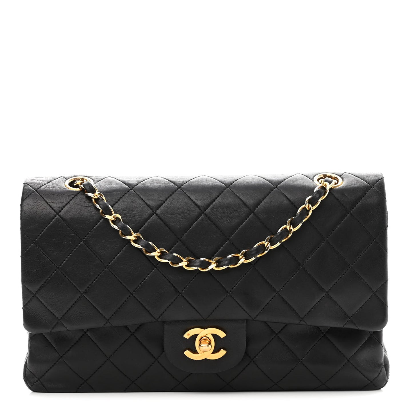 Lambskin Quilted Medium Double Flap Black