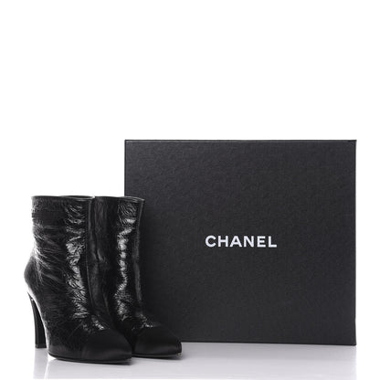 Chanel Crumpled Calfskin Satin Cap Toe Short Ankle Boots 39 Black 12 of 14