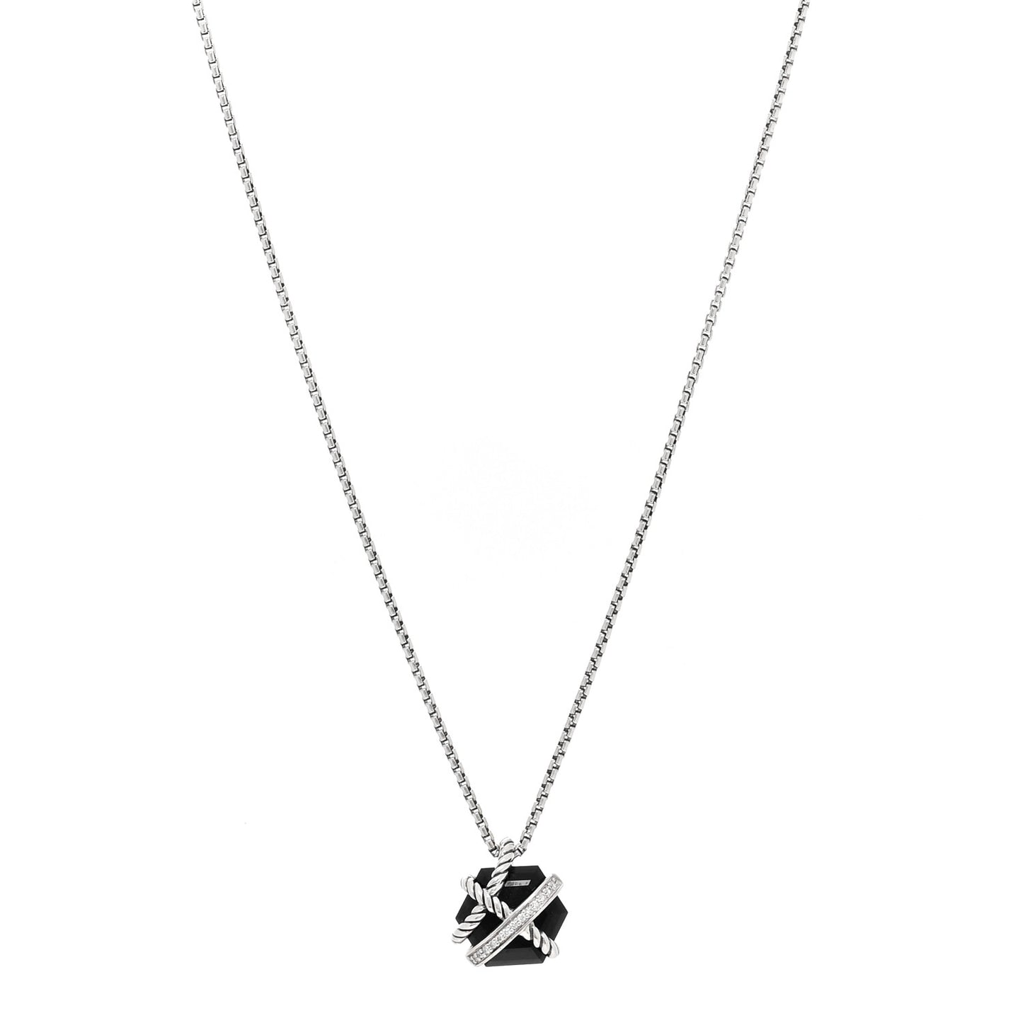 Sterling Silver Diamond Black Onyx 10mm Petite Cable Wrap Pendant Necklace