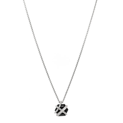 David Yurman Sterling Silver Diamond Black Onyx 10mm Petite Cable Wrap Pendant Necklace 1 of 3