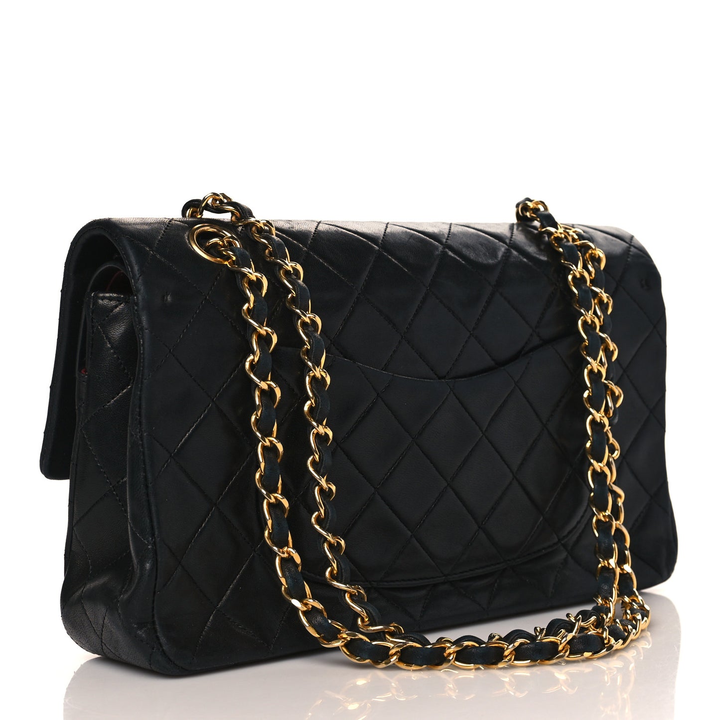 Lambskin Quilted Medium Double Flap Black