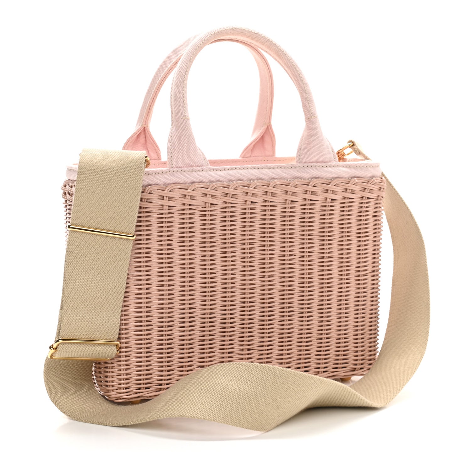 Wicker Canvas Shoulder Bag Pink