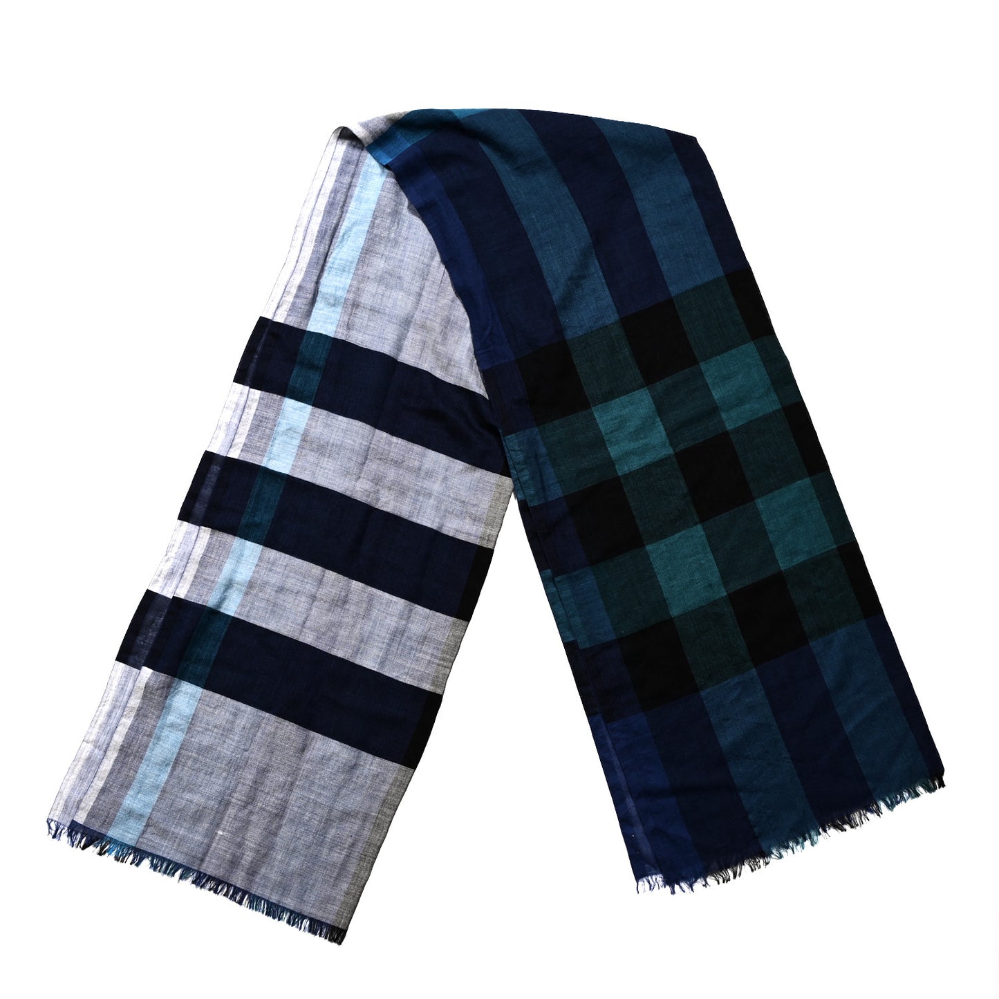 Silk Cashmere Half Mega Check Scarf Cobalt Blue