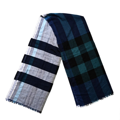 Burberry Silk Cashmere Half Mega Check Scarf Cobalt Blue 2 of 3
