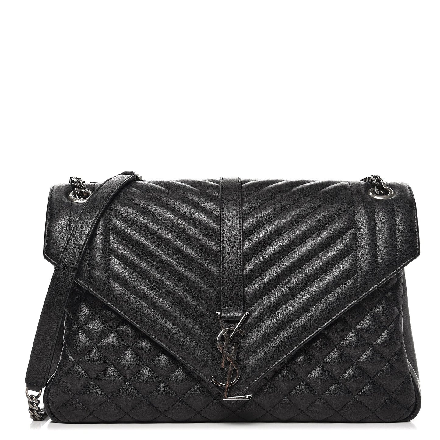 Calfskin Mixed Matelasse Triquilt Large Monogram Satchel Black